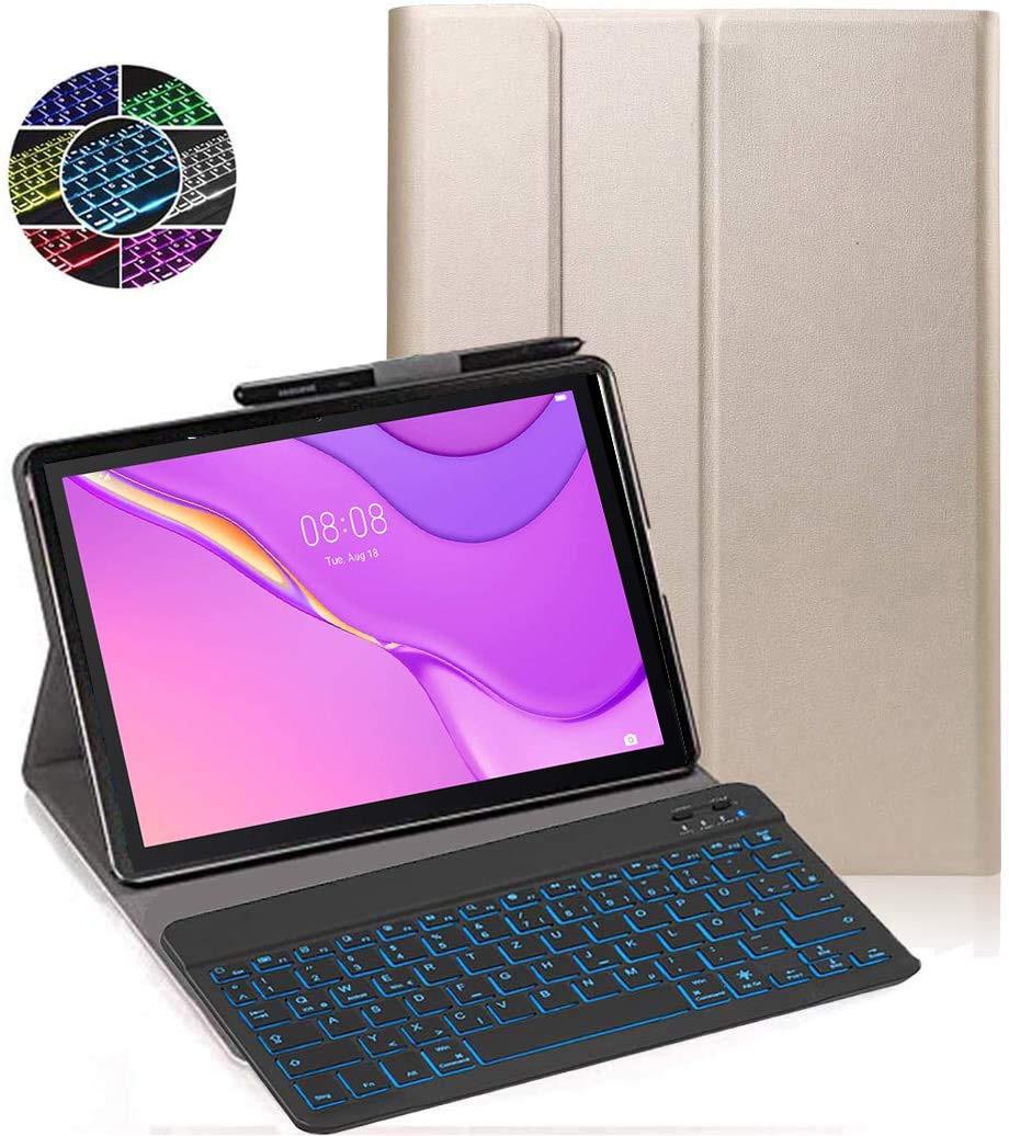 RLTech Keyboard Case for Huawei MatePad T10S, [Italian Layout] 7 Colors Backlit Wireless Keyboard With Protective Case For Huawei MatePad T10S, Gold