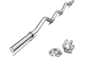 DILANL 47" EZ Curl Bar Weight Lifting Bar, 1-inch Plates Curl Bars for Squats/Hip Thrusts/Lunges, Weight lifting Plates Curling Bar for Gym and Home -2 Star Collars(280lb Weight Capacity)