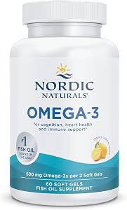 Nordic Naturals Omega-3, 690mg Fish Oil, EPA & DHA, Lemon, 60 Count | 690mg EPA & DHA Omega-3 fish oil supports immune, brain