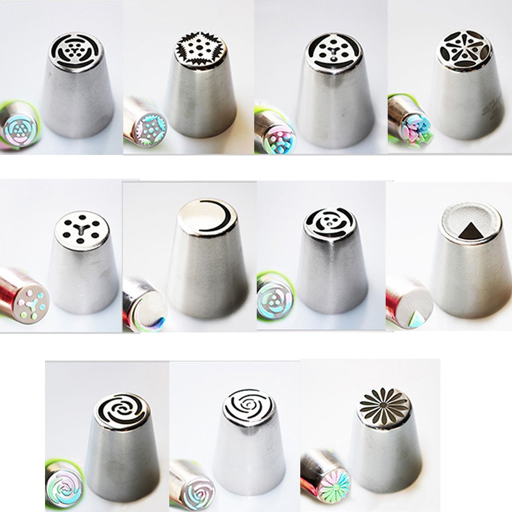 Russian Piping Tips Cake Decoration Baking Set 26 pcs-14 icing Nozzel (2 leaf Tips)+10 Baking Pastry Bags+2 Couplers Frosting Tips Set (26 pcs)