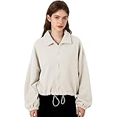 GaoCold Women's Zip Up Short Jacket Stand Collar Cardigan Oversized Sweatshirts Drawstring Hemlines Casual Long Sleeve Coat