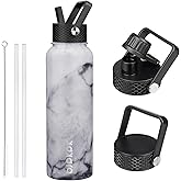 BJPKPK Insulated Water Bottles with Straw Lid, 40oz Stainless Steel Water Bottles with 3 Lids, BPA Free Leakproof Thermo, Tumblers, Cups for Sports, Gym- Marble Frozen