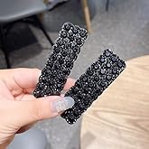 2Pcs Rhinestones Shiny Hair Clips for Women,Rectangular Hairpins Korean Barrettes Hair Accessories,Temperament Hair Accessories for Women,Clips and Barrettes (Black)