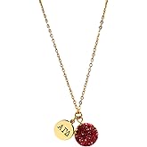 Sorority Shop AGD Necklace - Alpha Gamma Delta Red Druzy Gemstone Necklace With Engraved Pendant – 14K Gold Dipped Jewelry with Red Gemstone – Sorority Gift, Charm Paraphernalia