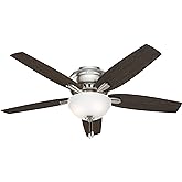 Hunter Fan Newsome Indoor Low Profile Ceiling Fan with LED Light and Pull Chain Control, 52", Brushed Nickel