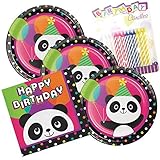 Panda-monium Happy Birthday Theme Plates and Napkins Serves 16 With Birthday Candles