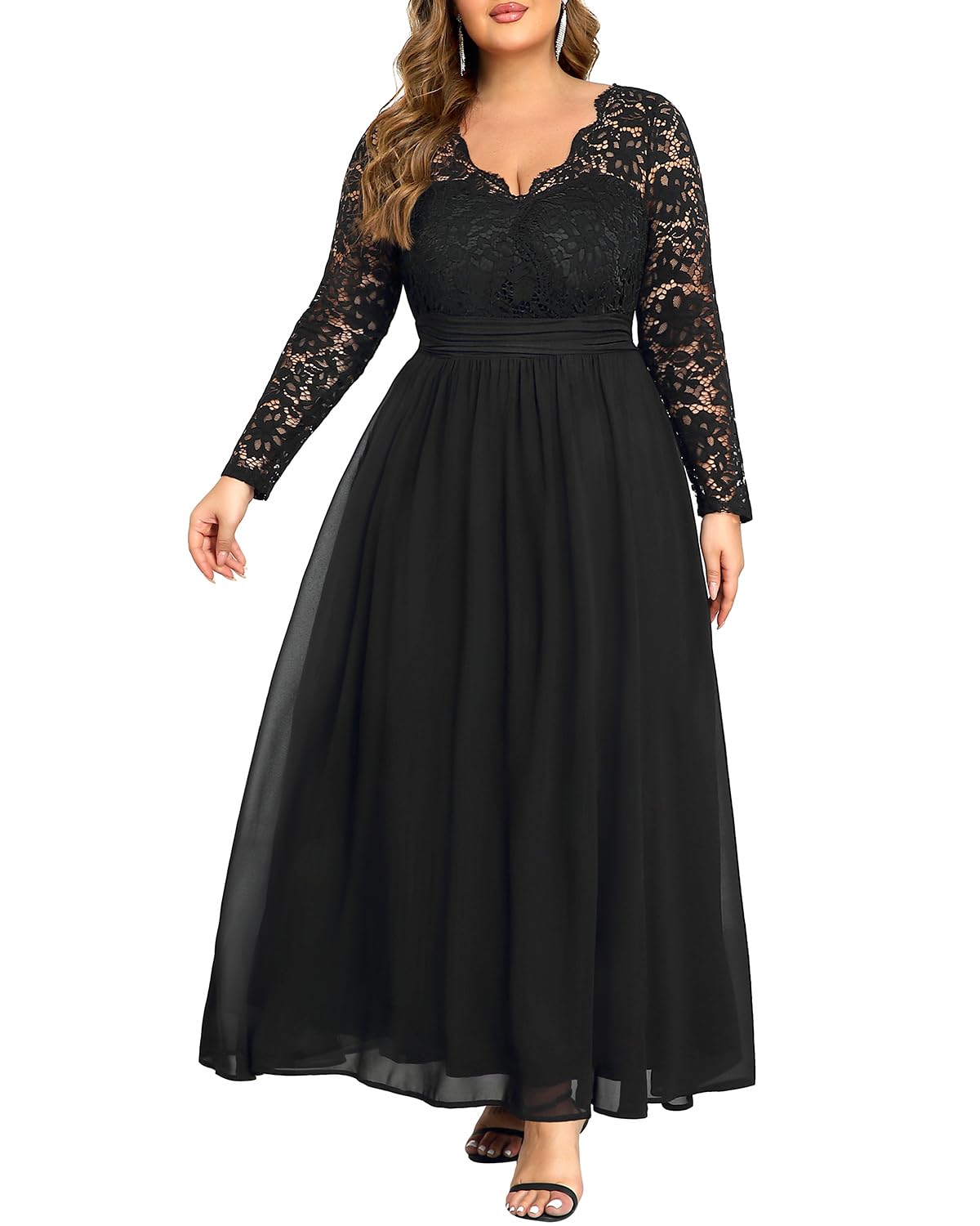 Photo 1 of **Stock photo for reference item similar ** Talisea Plus Size Formal Dresses Ball Gowns Evening Prom Wedding Guest Gala Elegant Black V Neck Lace Chiffon Long Maxi Dress
