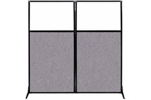Versare Workstation Partition | Portable Wall Divider | Modern Office Cubicle | Free Standing Privacy Screen | Flexible Work Space | 66" x 70" W/Window, Cloud Gray Fabric Panels