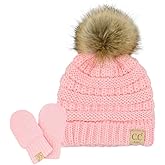 C.C Babies' Winter Cable Knit Beanie and Fuzzy Lined Mitten Set