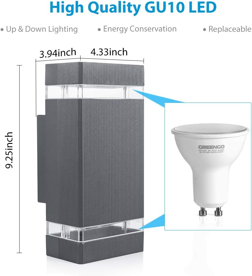 HLFVLITE 1002 LED Outdoor Wall Lamp, Aluminum Up/Down Outside Wall Light Exterior Wall Sconce - Image 3