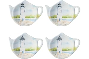 Supreme Housewares Lighthouse Tea Bag Holders, Teapot Shaped Tea Bag Coasters Spoon Rests Saucer Seasoning Dish Set, Multicolor, 4 x 3 Inch, Set of 4