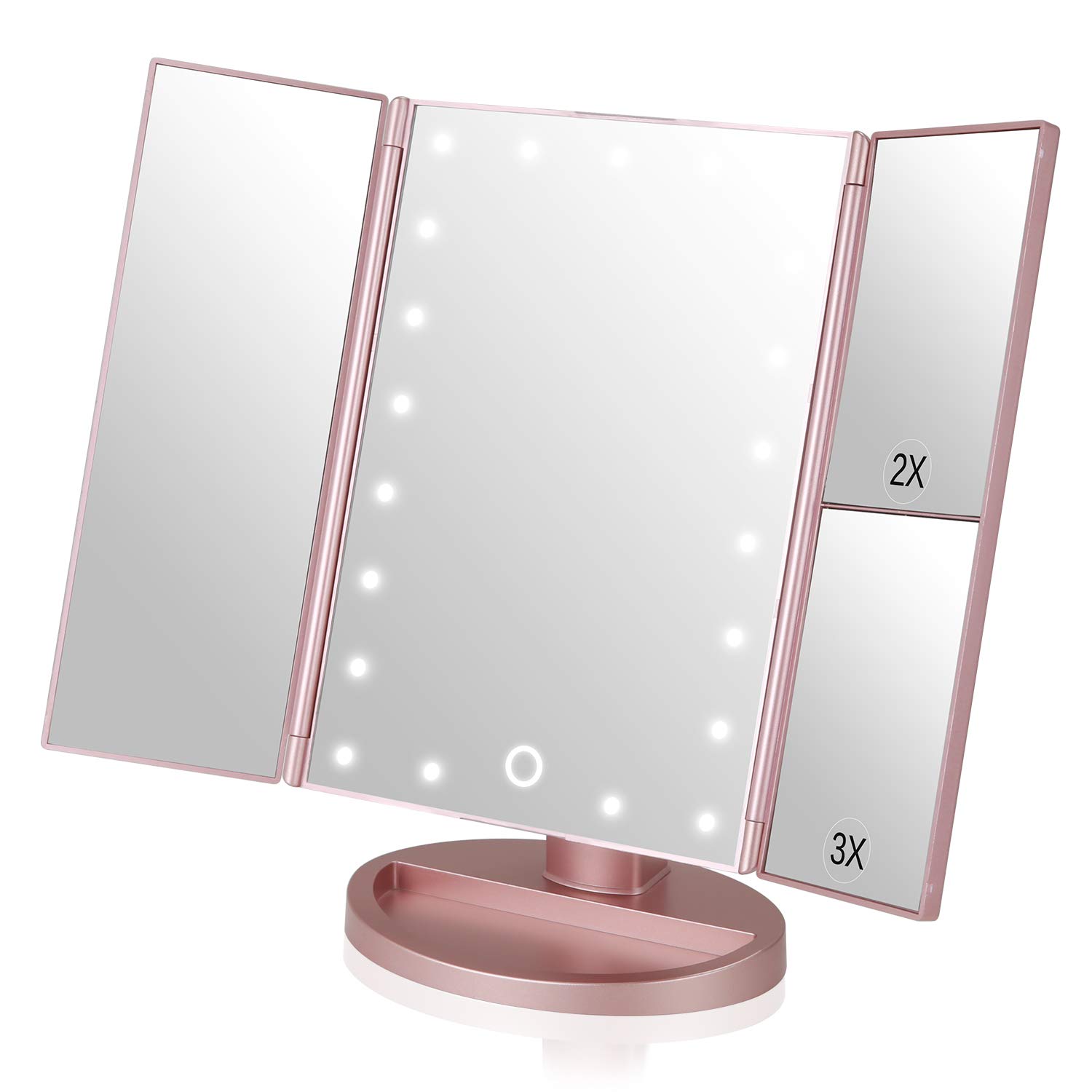 EASEHOLD Make Up Mirror 1X/2X/3X Magnifying Light Up Mirror, Trifold