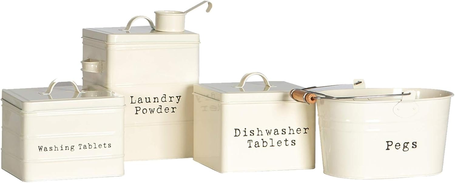 Harbour Housewares 4 x Vintage Metal Utility Room Storage Canisters