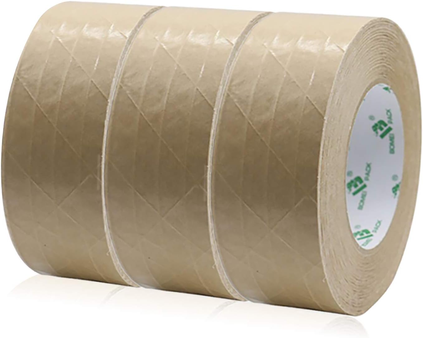 BOMEI PACK 3 Rolls Strong Brown Paper Packaging Tape,Recyclable Reinforced Kraft Paper Tape Self Adhesive Paper Gummed,48mm x 50m for Heavy Duty Moving Box Sealing