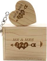 LXSINO 64GB Wood USB Flash Drive Heart Maple Mr & Mrs Engraved Gift Box