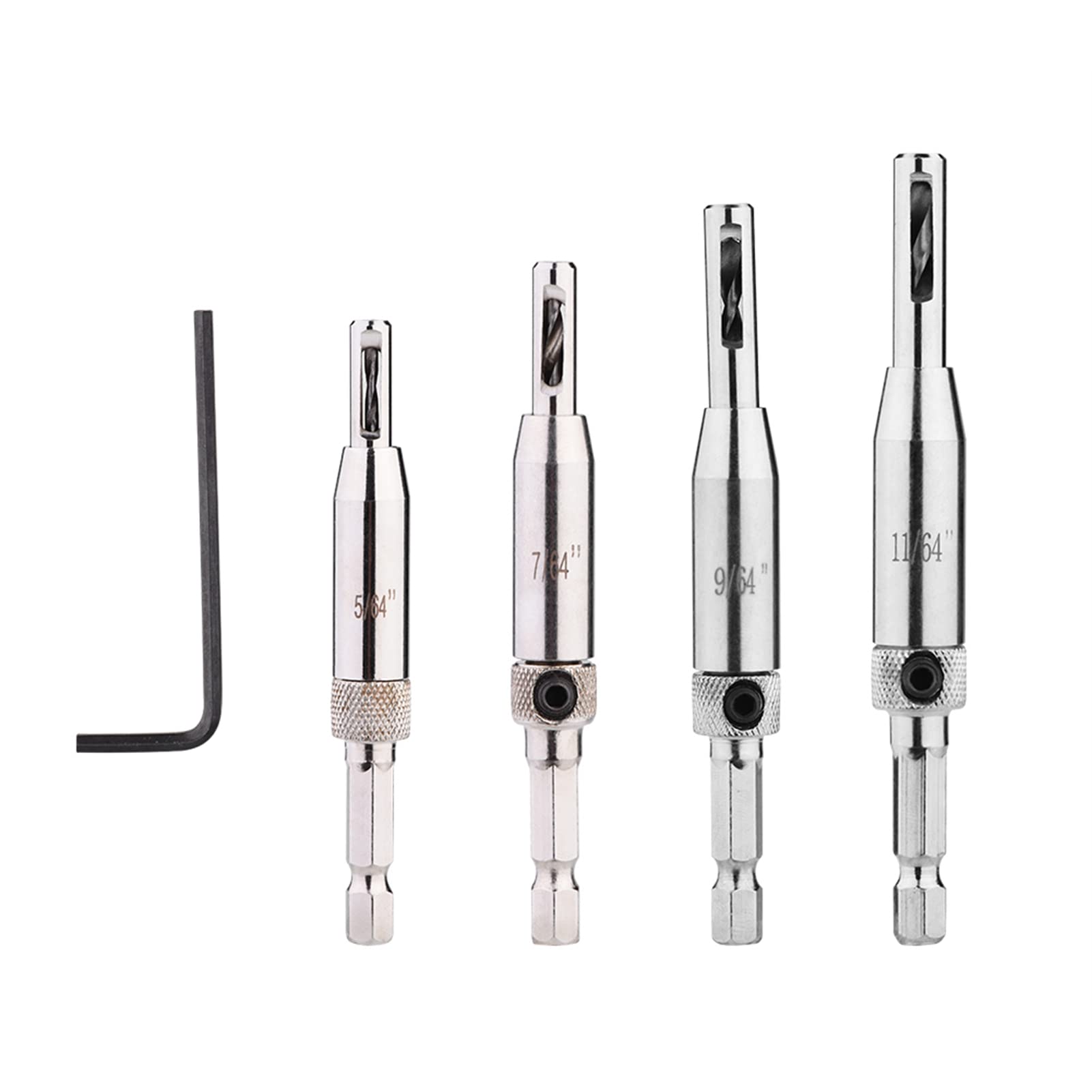 4pcs Self Centering Drill Bit Set with High Strength Brass Body and Steel Drill Bits, Quick Change, Accurate Positioning, Auto Discharge Wood Chips, for Door Window Hinge