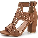 AOSPHIRAYLIAN Heeled Sandals for Women Open Toe Chunky Heels for Women Bohemian Cutout Wedge Summer Heels Block Heeled Party Sandals Womens