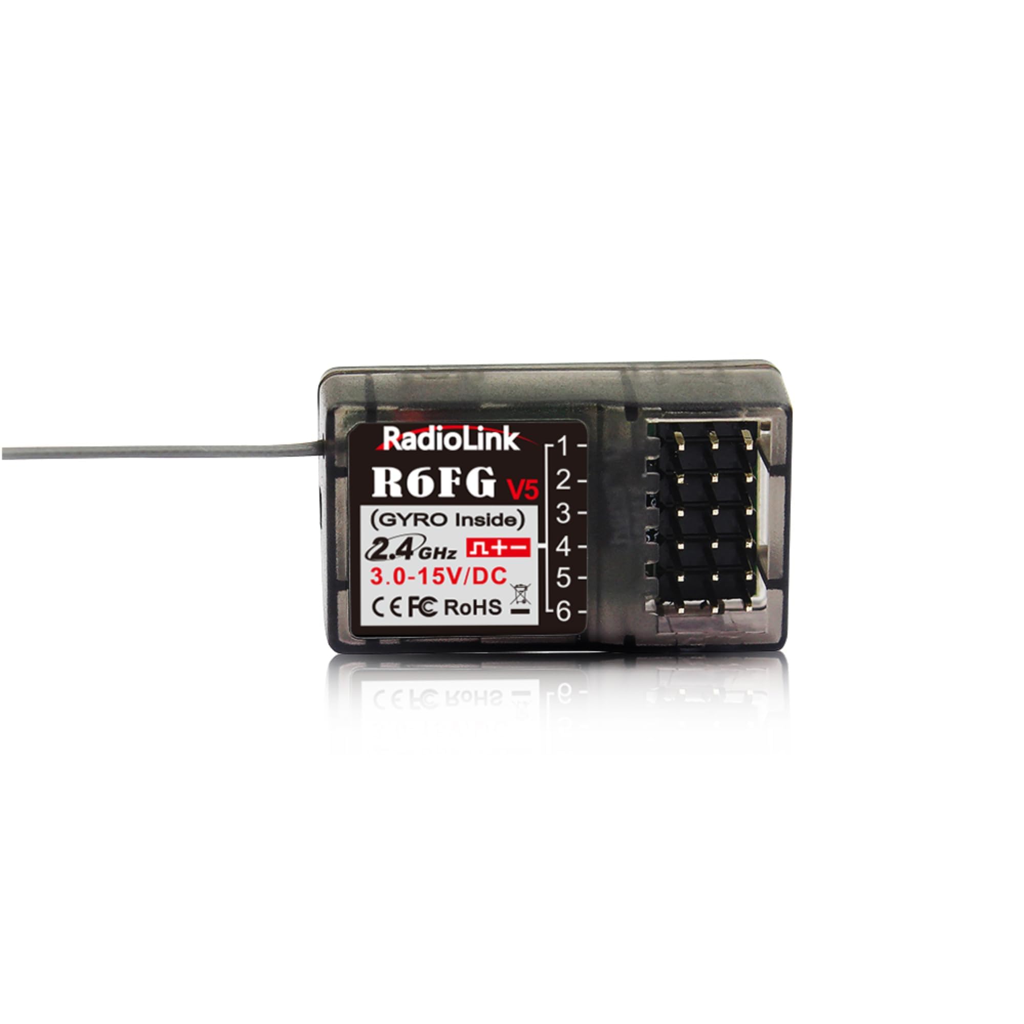 Radiolink R6FG RC Receiver 2.4 GHz Gyro Integrated 6 Channels Long Range up to 400 m for Cars Boats Compatible with RC6GS V3/RC4GS V3/T8FB/T8S/RC8X/T16D/T12D