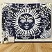 BLEUM CADE Psychedelic Moon and Sun Tapestry Wall Hanging Dark Blue White Celestial Tapestry Indian Hippy Bohemian Mandala Tapestry for Bedroom Living Room Dorm