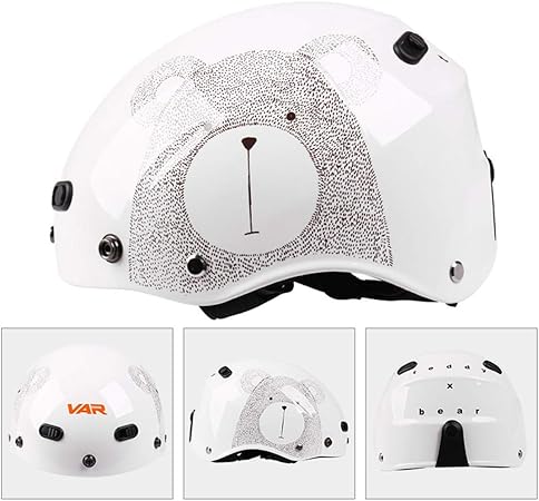 Amazon 半帽ヘルメット かわいい ハーフヘルメット レディース ヘルメット 原付 Helmet Uvカット メンズ 自転車 通気 吸汗 日焼け止め オールシーズン 内装 洗濯可 男女兼用 おしゃれ 絵 ヘルメット L 頭囲 56 59cm ホワイト 熊 半帽 車 バイク