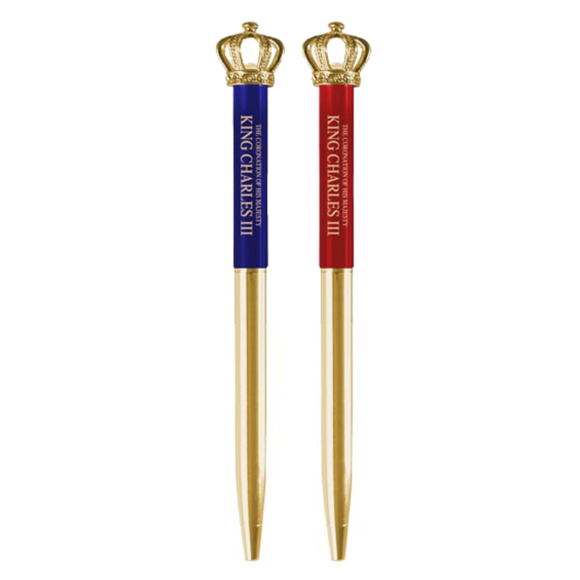 2X King Charles III Coronation Crown Ballpoint Pens Commemorative Memorabilia Souvenirs Black Ballpen Gift Set (By LILAJ)