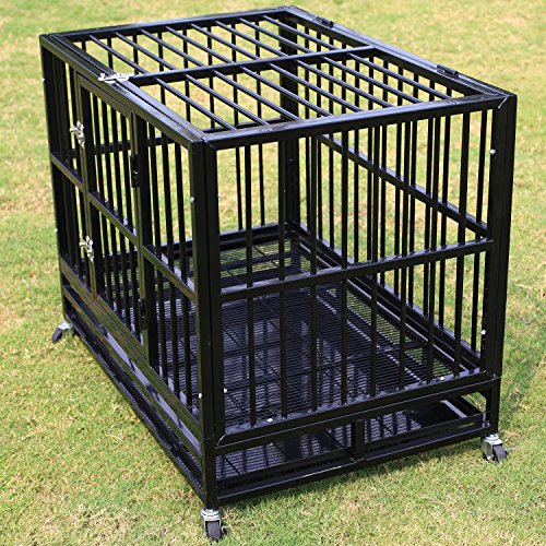 Sliverylake XL 37" Dog Cage Crate Kennel Heavy Duty Rolling Pet Playpen Exercise Pan with Tray