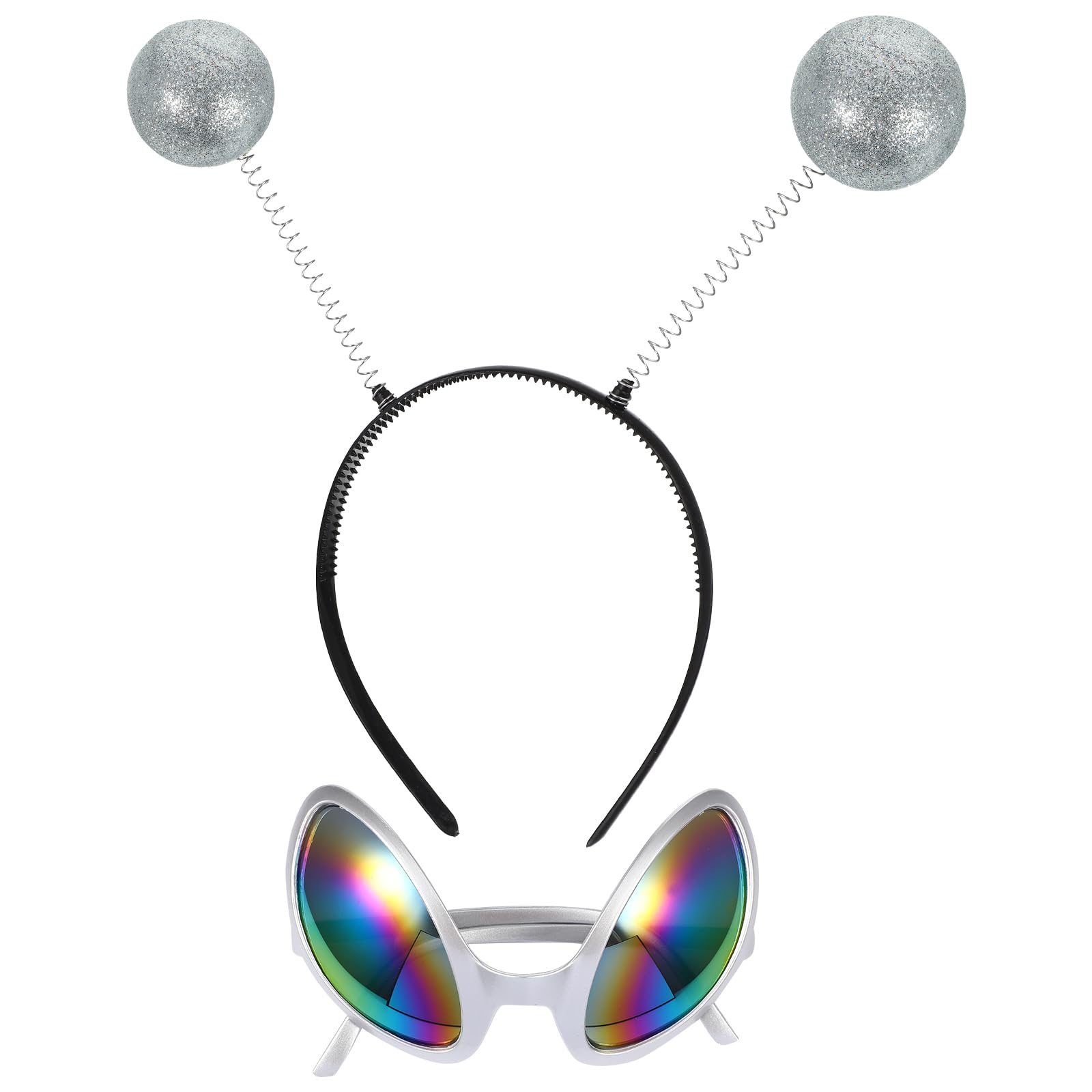 Amosfun 2pcs Alien Costume Glasses with Martian Antenna Headband Boppers Rainbow Color Lens Alien Sunglasses Boppers for Halloween Christmas Party Adults and Kids Favors Accessories