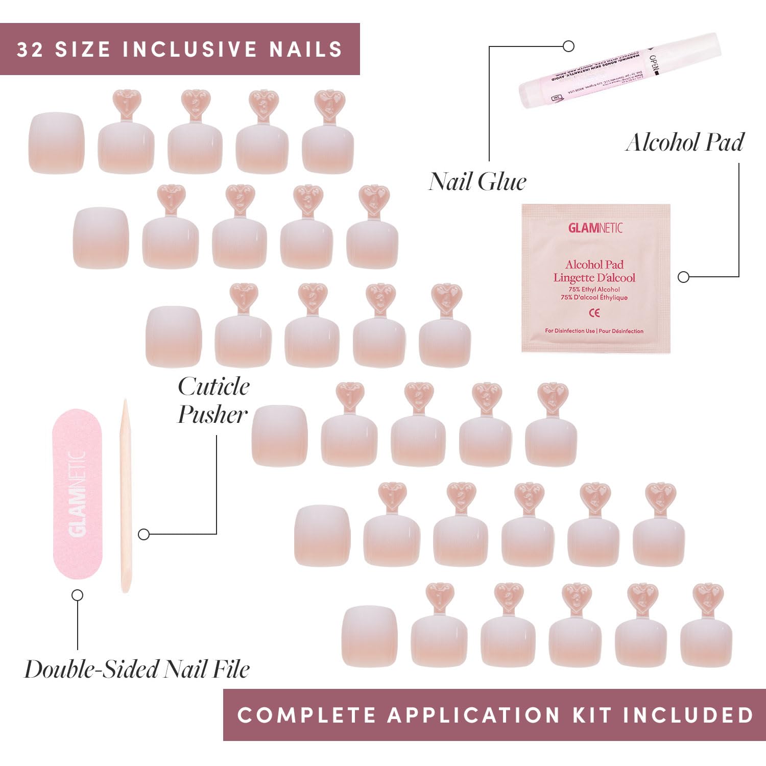 Glamnetic Press On Toenails - Creamer | Neutral Nude and White Ombre Fake Toe Nails with a Glossy Finish | 16 Sizes - 32 Toe Nail Kit with Glue - Image 4