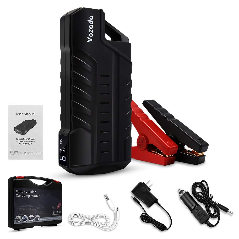 Vozada 800A Peak 18000mah Car Jump Starter 12V Auto Battery Booster (up to 4.0L Gas or 3.0L Diesel Engine), Portable Power Pack with LCD Screen, Built-in LED Light and Dual USB Charge