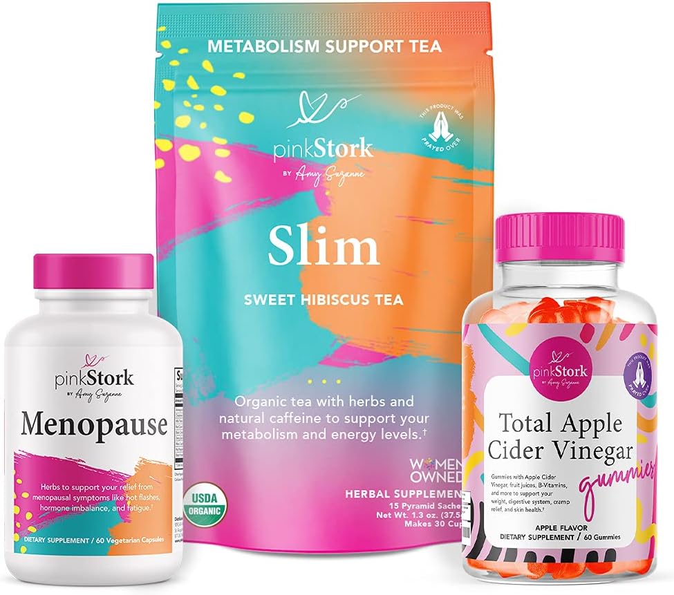 Pink Stork Menopause Weight Loss Bundle: Menopause Relief Supplement, Weight Loss Tea for Women, Ashwagandha + Black Cohosh for Estrogen, Hot Flash Relief, Sleep Aid, Hormonal Balance, Women-Owned