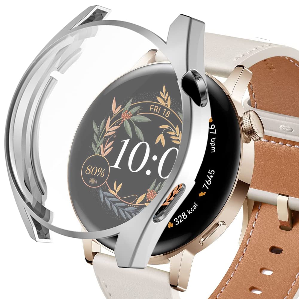 Miimall Case for Huawei Watch GT 3 42mm/46mm, Ultra-thin HD Soft TPU Screen Protector Bumper Protective Shell Shockproof All-Around Protective Case Cover for Huawei Watch GT3-Silver