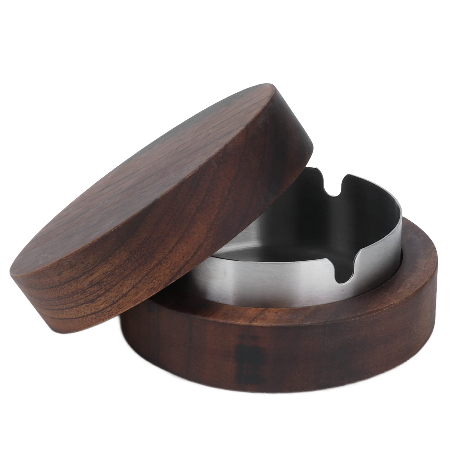 Fybida Tray with Lid, Wooden Ashtray with Stainless Steel Liner Windproof Cigarettes Tray Cigar Ashtray for Outdoor Tabletop Decoration