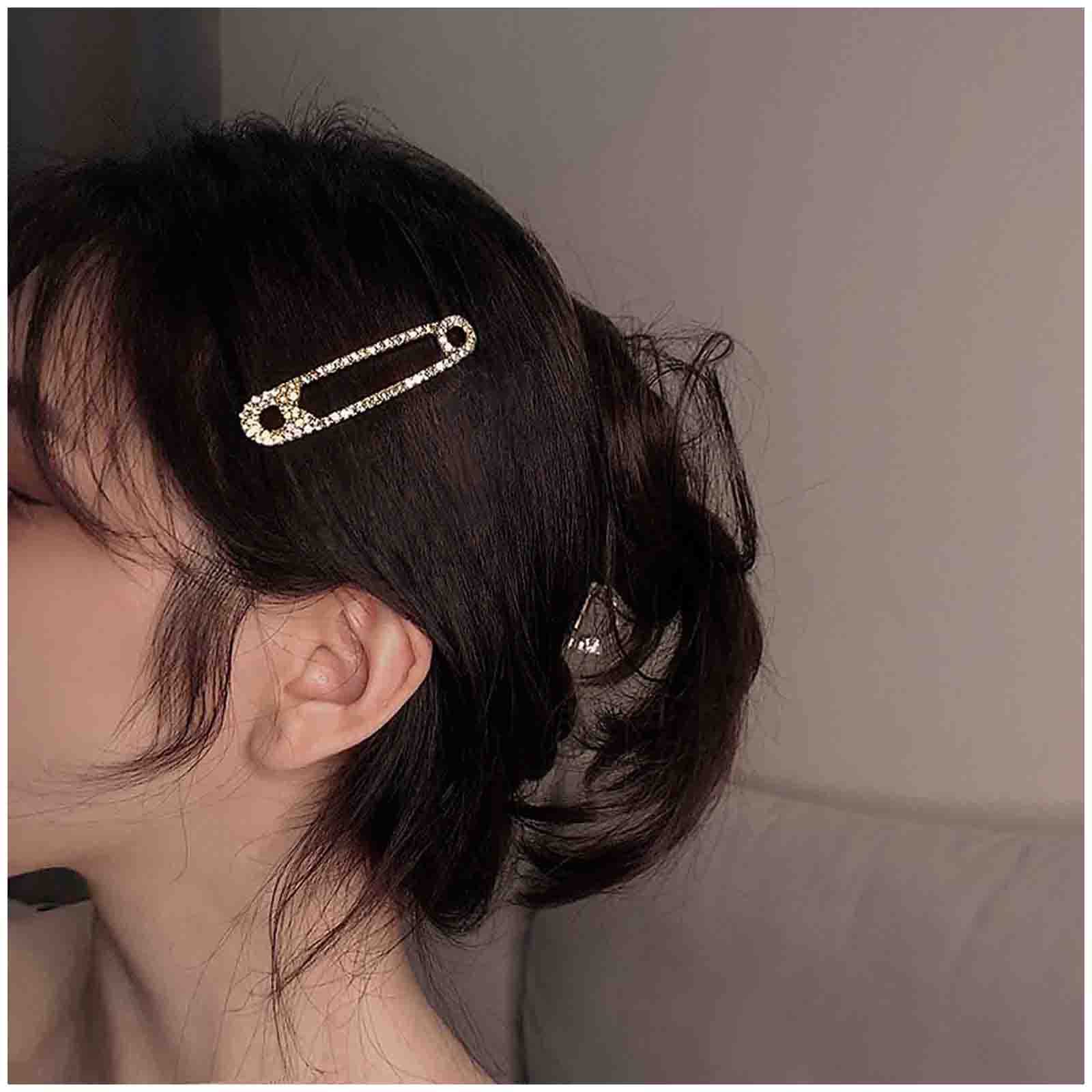 Cimenexe Bohemian Safety Pin Hair Clip Crystal Hair Barrette Gold Pin Shape Hair Pins Clips Rhinestone Headwear Decorative Hair Accessories Jewelry for Women and Girls (Gold)