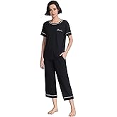 GYS Women Pajama Sets Bamboo Viscose Short Sleeve Top and Capri Pants 2 Piece Sleep Set