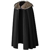 Viking Cloak Shoulder Cape with Fur - Medieval Long Cape Mens, King Costume for Halloween, LARP Cosplay