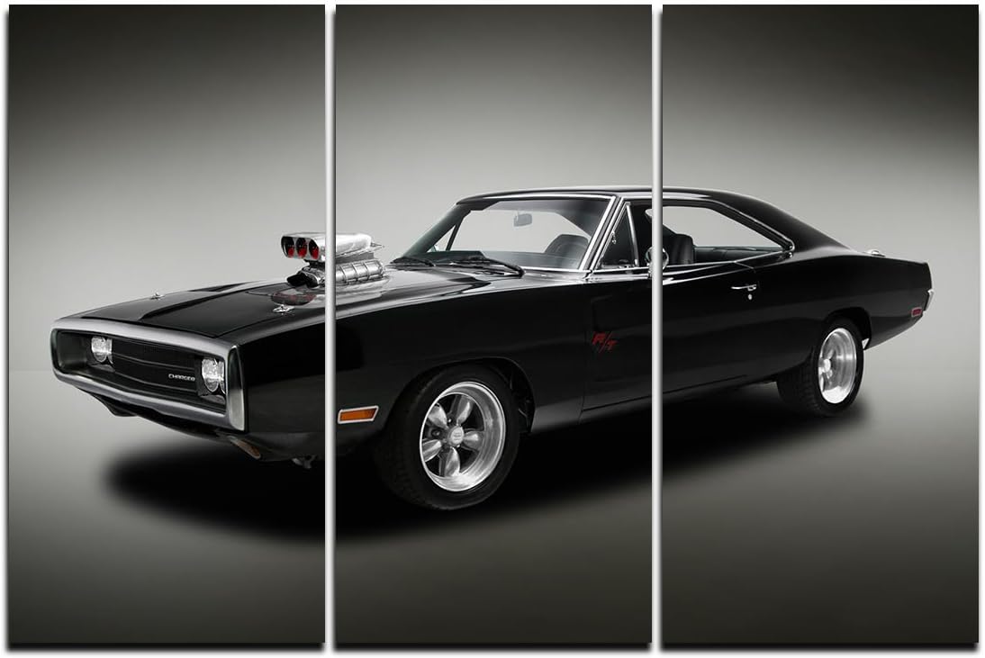 Classic Cars print on canvas, car canvas prints, car canvas designs, 3 panel canvas print, Muscle Car wall art (1970 Dodge Charger)