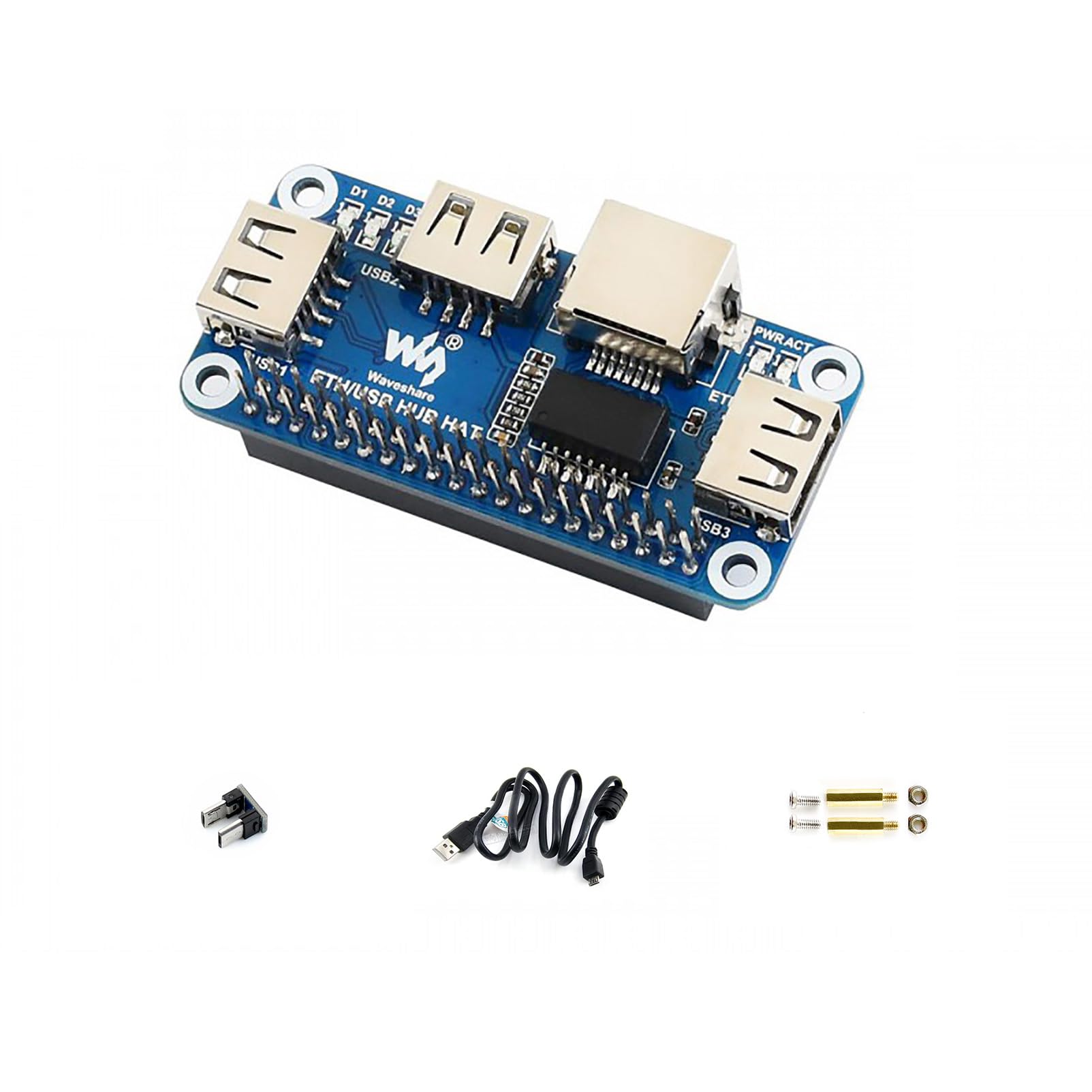 Ethernet/USB HUB HAT for Raspberry Pi, 1x RJ45 Ethernet Port Based on RTL8152B Chip, 3x USB Ports Perfectly Fit the Zero/Zero W/Zero WH