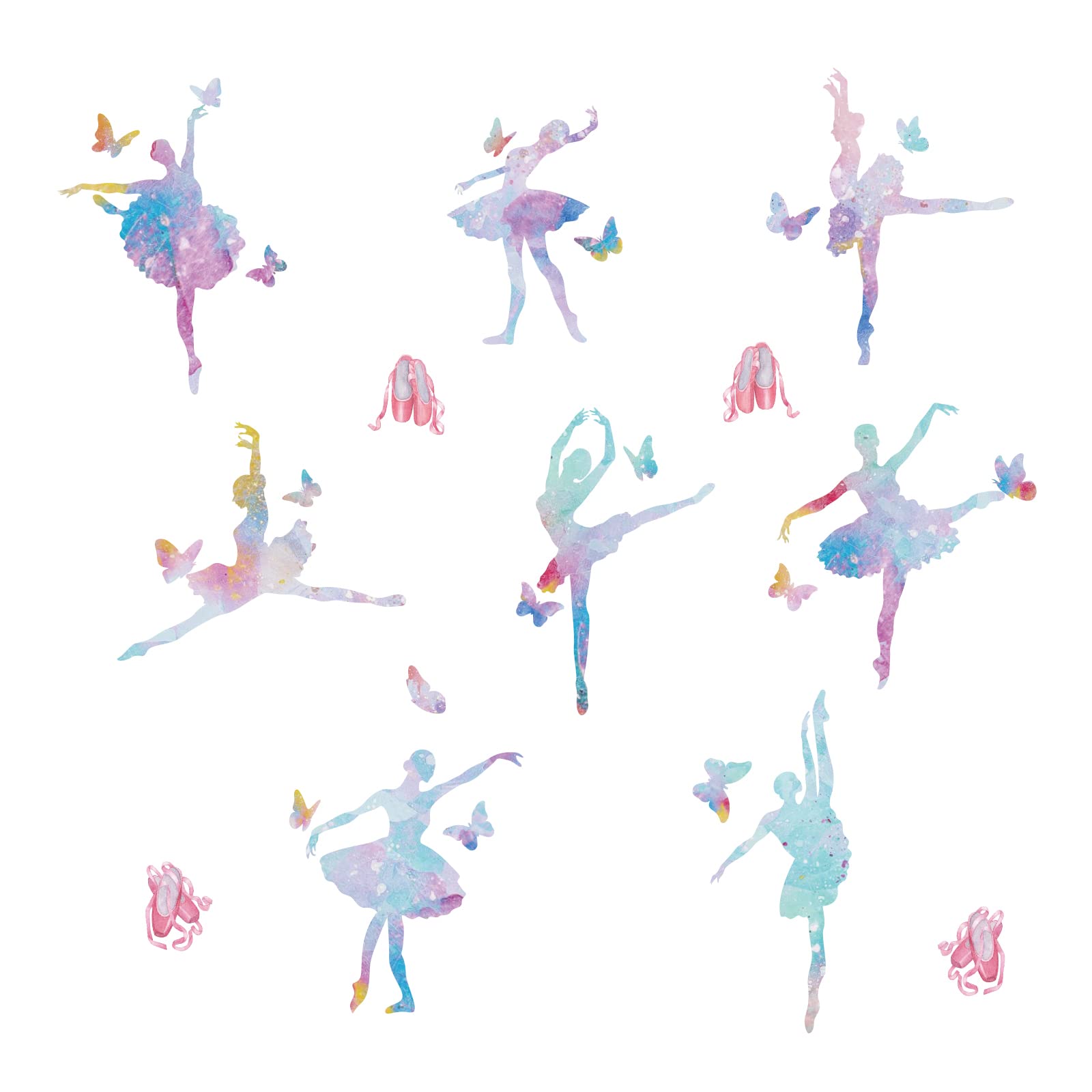 SUPERDANT 8 Styles Ballet Wall Sticker Ballerina Wall Decals Dancing Ballerinas Wall Decals Ballet Shoes Wall Decals Butterfly Wall Art Room Decor Girls Bedroom Decals Vinyl Wall Decals