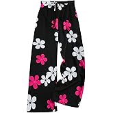 OYOANGLE Women's Floral Straight Leg Pants Drawstring High Waisted Flowy Palazzo Trousers