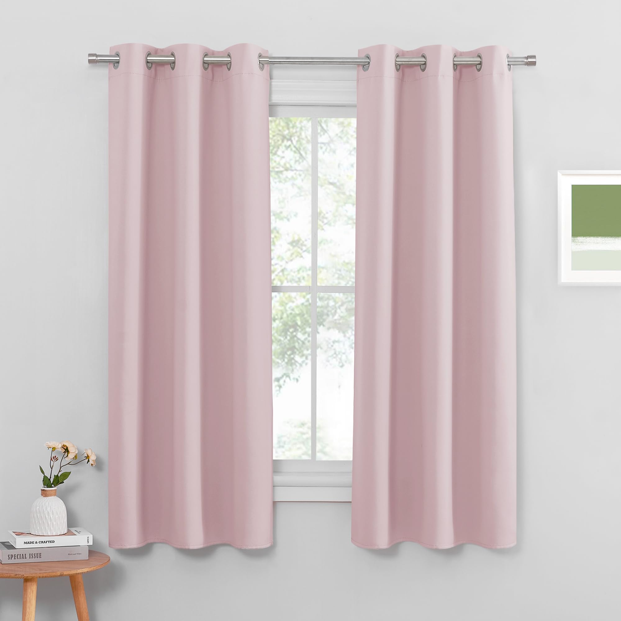 PONY DANCE Pink Girls Bedroom Curtain - Nursery Thermal Insualted Sun Blocking UV Protected Window Treatment Curtains & Drapes for Kids, W 42-inch by D 63-inch, 2 Pcs, Light Pink — image 1