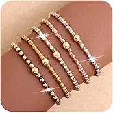 BXDA Gold Beaded Stackable Friendship Bracelets Set for Women, Handmade Boho Stretch Summer Jewelry Gift.