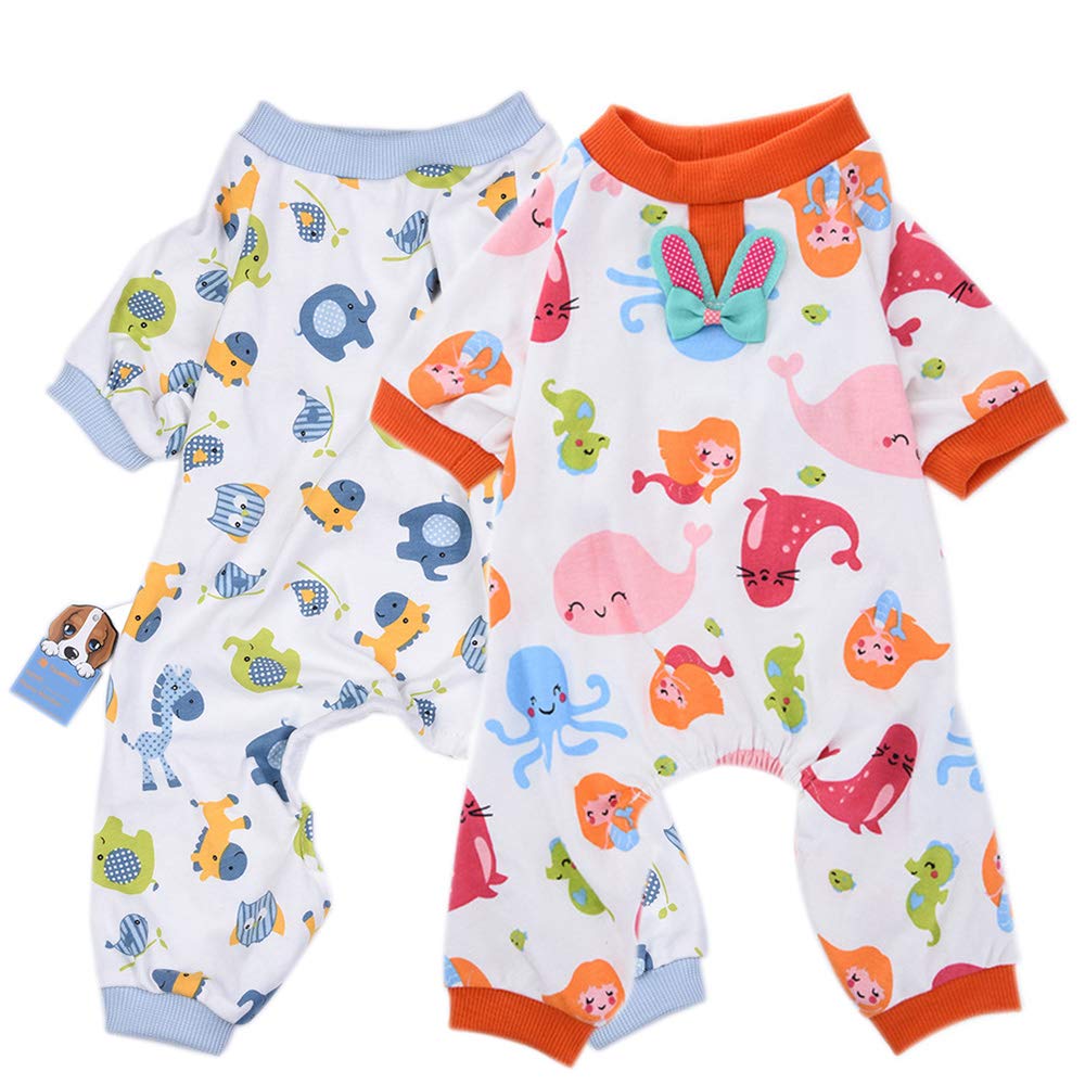 Amakunft 2-pack Dog Clothes Dogs Cats Onesie Soft Dog Pajamas Cotton Puppy Rompers Pet Jumpsuits Cozy Bodysuits for Small Dogs and Cats