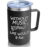 Jogskeor Music Gifts for Men, Without Music Life Would B Flat Insulated Coffee Mug, Birthday Teacher Appreciation Week Christmas Gifts for Musicians Teacher, 20oz