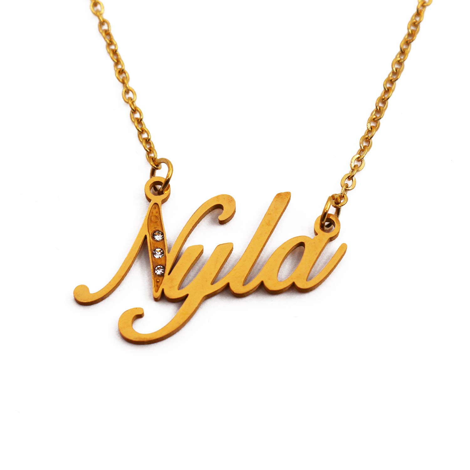 Kigu Nyla Name Necklace Personalised Gold Plated Custom Dainty Name Pendants, Jewellery for Ladies, Girlfriend, Mother, Sister, Friends