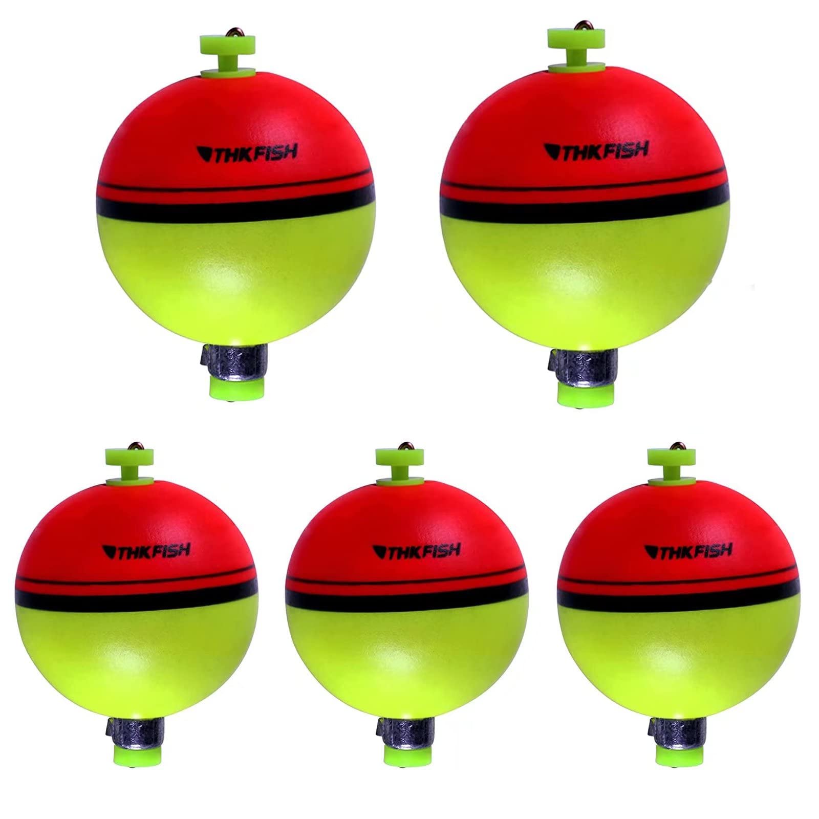 THKFISH Fishing Bobbers 5PCS EVA Foam Round Floats Red/Green Snap-On Spring Fishing Buoy Accessories for Freshwater Saltwater 1/25oz (0.8 * 1 inch)