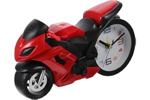 ZUNOXAZ Lifelike Small Red Motorbike Model Clock, Motorcycle Shape Desk Clock Figurine, Plastic Tabletop