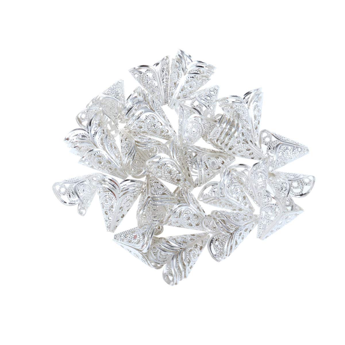 Artibetter Silver Filigree Cone Bead Caps 50 Pcs Hollow Flower Design for DIY Jewellery Making Necklace Bracelet Earring Pendants 0.59 X 0.63 X 0.71 Inch