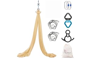 SKYPHAROS 11 Yards Aerial Silks Yoga Swing Set - Aerial Yoga Hammock Kit Anti-Gravity Flying for Fitness, Low/Non Stretch Nylon Tricot Fabric Hardware Included for Dance