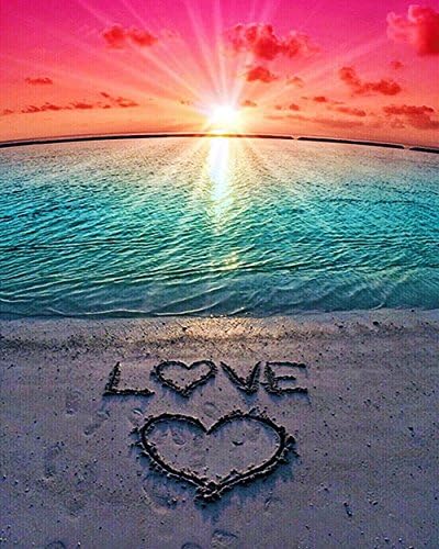 DIY 5D Diamond Painting by Number Kits, Full Drill Crystal Rhinestone Diamond Embroidery Paintings Pictures Arts Craft for Home Wall Decor,Love Beach(16X12 inch)