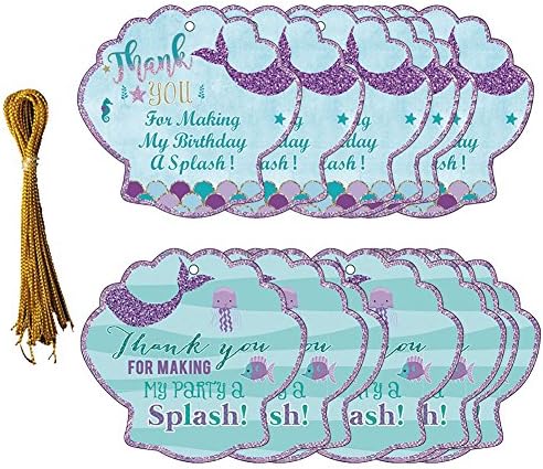 24pcs Thank You Tags, Mermaid Gift Bottle Tags with String Baby Shower Birthday Wedding Party Thank You for Celebrating with us Tags